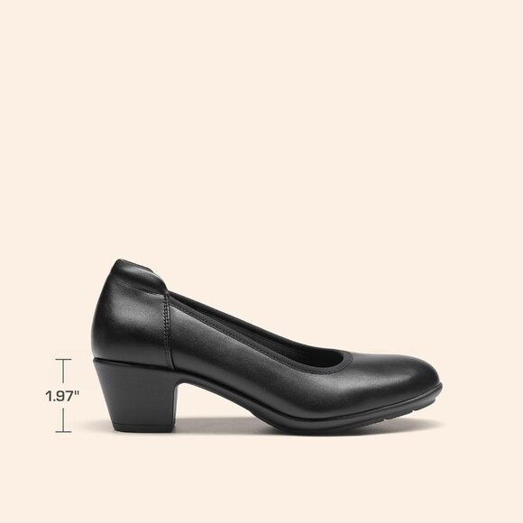 Women’s Low Chunky Heel Pumps - Comfortable Block Round Toe Office Dress Shoes - Picture 2 of 8
